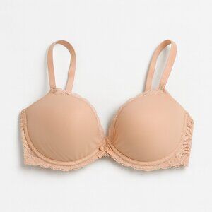 Wacoal Lace Trim Underwire T-Shirt Bra Nude Molded Cup Smooth Fit 34DD